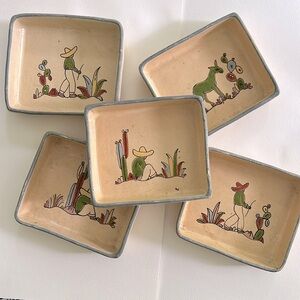 Vintage Mexican Pottery dish set, Tlaquepaque circa 1950s-1960s, bohemian decor